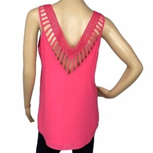 Naked Zebra Pink Deep V Back Cut-Out Sleeveless Blouse Women’s Size Medium